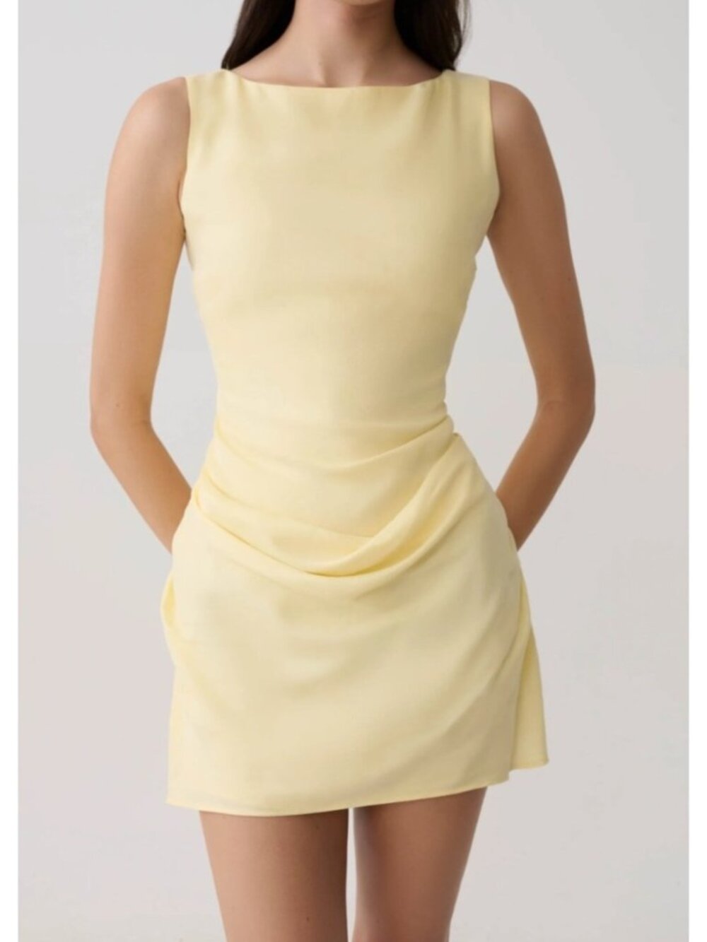Meshki Womens Sz Small Bexley Draped Mini Dress In Butter Yellow